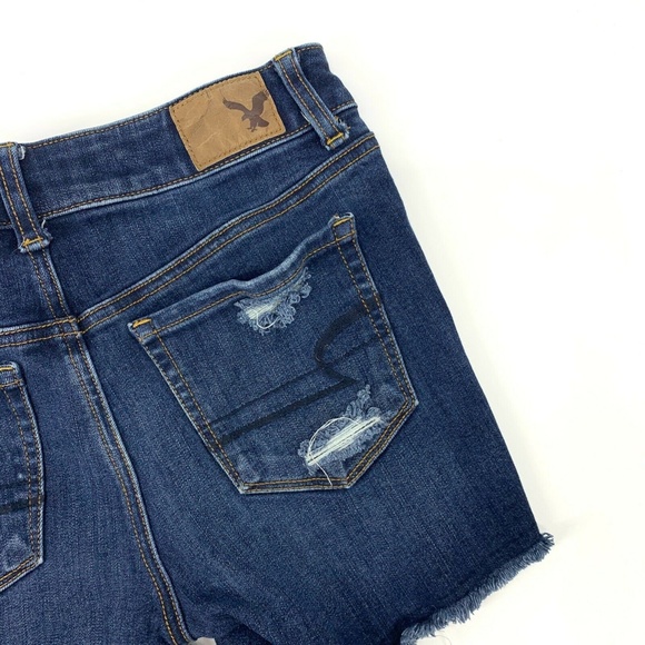 American Eagle Shortie Denim Shorts Blue Hi Rise Distressed AEO - Picture 8 of 8